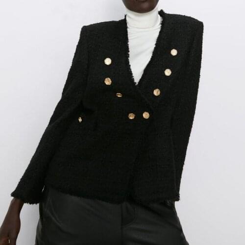 2020 Fashion Women High Quality Double Breasted Designer Blazer Jackets Female Black V-neck Long Sleeve Metal Lion Buttons Coats