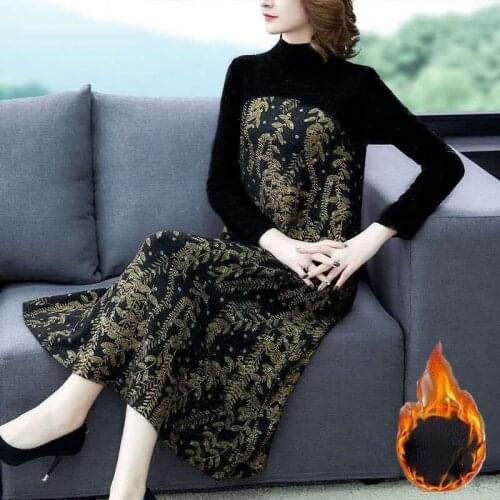 Autumn Winter Female Vintage Patchwork Long Dresses Casual Print 5XL Plus Size Dress Women Elegant Bodycon Party Vestidos Y530