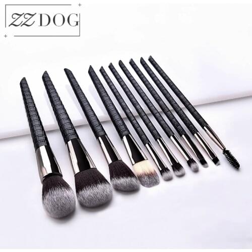 ZZDOG 10Pcs High Quality Crocodile Pattern Powder Eye Shadow Foundation Blending Eyelash Makeup Brushes Set Pro Cosmetics Tools
