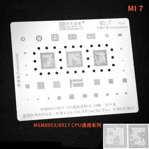 0.12mm Amaoe BGA Reballing Stencil MI:7 for Redmi 4/4a/5a/5p/s2/pro/note4x Xiaomi 5x/max2 Msm8953 8917 Cpu Android Tools