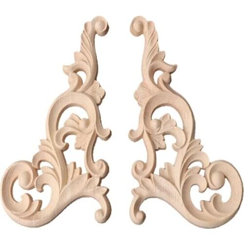 1 Pair Vintage Wood Carved Onlay Corner Applique Cabinet Door Furniture Wall Frame No Paint For Home Decoration Crafts