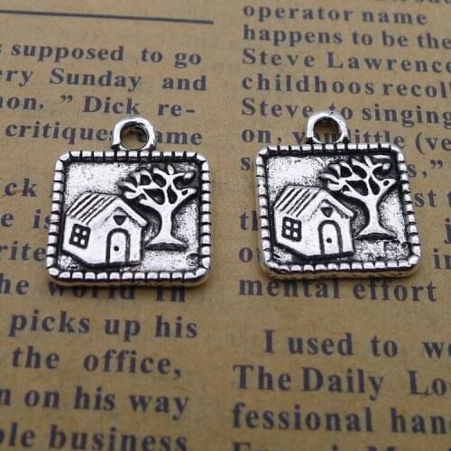 10 pieces/lot 14*16mm Antique silver color Metal House charm Building Tree Pendant Bracelet Key chain DIY accessory