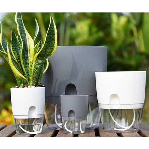 2 Layer Self Watering Round Plant Pot With Cotton Rope Flower Plant Water Container Desktop Garden Flower Pot Decoration