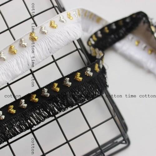 5yards/lot heart embroidery tassel webbing 3cm wide silver golden jaquard ribbon trim accessory for bag garment home deco 2style