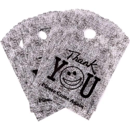 50pcs/lot Colorful Plastic Bags 9x15cm gray thank you With Handle Gifts Candy Packaging Bags for Jewelry Necklace Storage