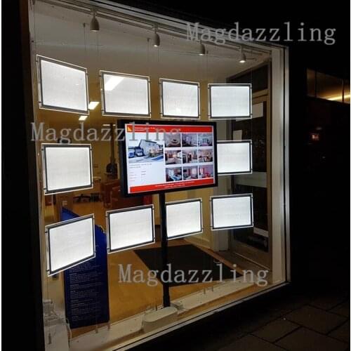 A3 Hanging System Acrylic Poster Frame LED Window Display Light Pocket for Real Estate Agent,Shop,Property Center,Travel Agency