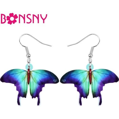 Bonsny Acrylic Morpho Butterfly Insect Earrings Big Long Animal Dangle Drop Jewlry For Women Kids Spring Novelty Gift Decoration