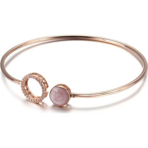 S925 Pink Swirl Bangle Bracelet for Women Girl Lady Gift