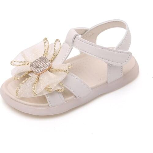 CAPSELLA KIDS Elegant Silk Butterfly-Knot Beach Sandals Summer Shoes For Baby Children Girls Princess T-Strap Sandals Size 21-30