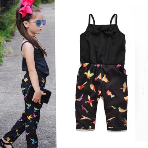 Toddler Kids Girl Romper 2019 Summer Fashion Printed Bird Girls Suspender Jumpsuit One Piece Baby Girl Clothes For 1-5 Years