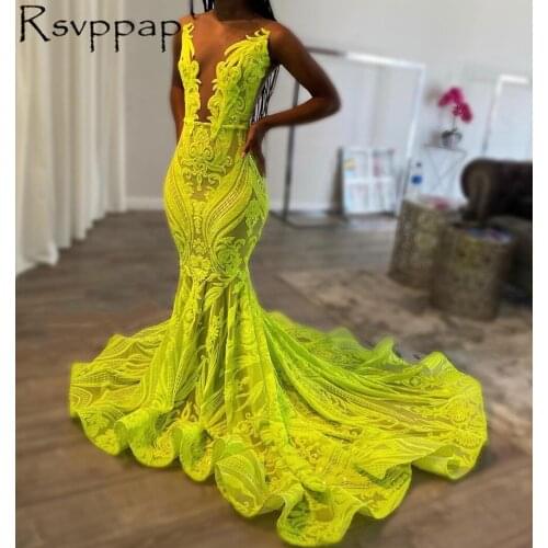 Mermaid Long Prom Dresses 2021 Luxury See Through Top Sparkly Sequin Sleeveless African Black Girl Party Prom Dress