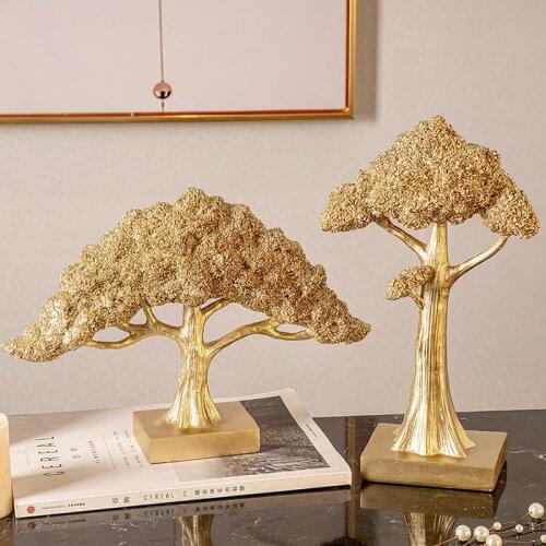 Money Tree Decorative Statue Resin Golden Lucky Tree Cash Cow Business Crafts New Home Decor Gift Office Art Decor Sculpture
