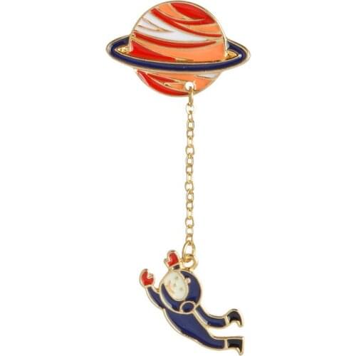 Galaxy Saturn Planet Astronaut Rabbit Cute Cartoon Brooch Pins With Chain Shirt Collar Accessories Lovers Unisex Jewelry