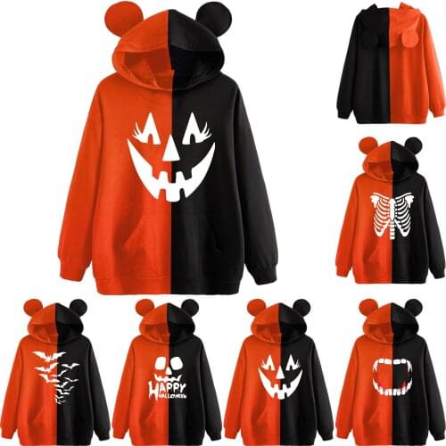 Kawaii Oversized Hoodie Halloween Ear Long Sleeve Pocket Pullover Hoodie Sweatshirt 2021 Streetwear All-Match Female Hoodie