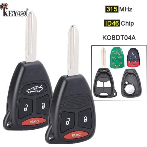 KEYECU 315MHz ID46 Chip FCC: KOBDT04A Replacement 3 / 4 Button Remote Key Fob for Chrysler 200 300 PT Cruiser,for Dodge for Jeep