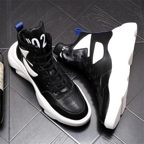 Autumn Fashion Mens Sneakers White Leather High Tops Hip Hop Platform Casual Shoes Martin Boots Zapatillas Hombre