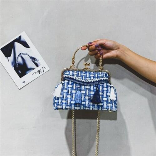 2019 Small Bag Woman Heavy Woolen Cloth Ethnic Fashion Tassel Woven Material Chain Handbag Chain Single Shoulder Messenger Bag