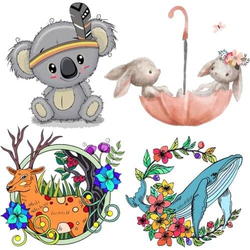 Cute Rabbits Patches For Clothing Iron On Transfers Heat Transfer Vinyl Thermal Stickers Animal On Clothes for Kids Applique