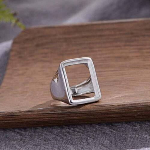 Mens Ring Blank (13x18mm Rectangle Blank) Long-Lasting White Gold Plated 925 Silver Ring Setting Adjustable Ring Base R985B