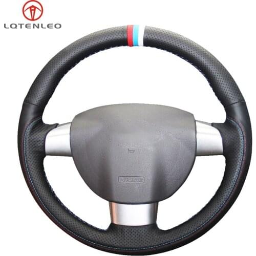 LQTENLEO Black Genuine Leather Car Steering Wheel Cover For Ford Focus 2005-2011 Focus CC 2007 2008 2009 2010 2011 (3-Spoke)