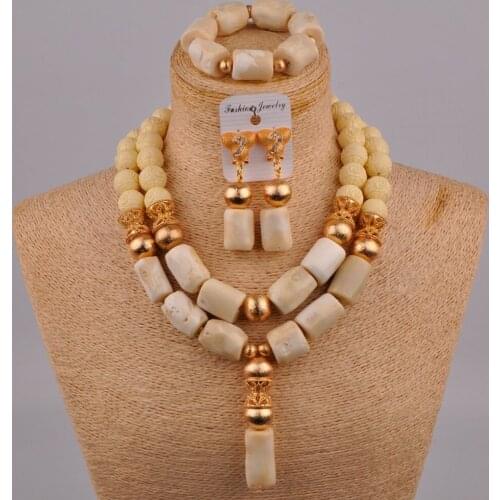 Nigeria Wedding Jewelry Wedding Dress Accessories White Natural Coral Bead Necklace African Ladies Wedding Jewelry Set AU-196