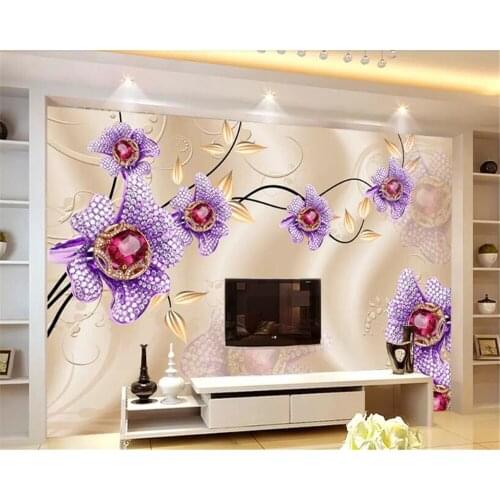Beibehang wallpaper for kids room Custom Luxury Diamond Flower 3d Jewelry Bedroom Living Room Background Floral Wallpaper behang