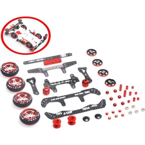 1Set AR MA Chassis Base Kit HG Carbon Front/Rear Plates+ Aluminum Guide Rollers+ Wheels Spare Parts for 1/32 Tamiya Mini 4WD Car