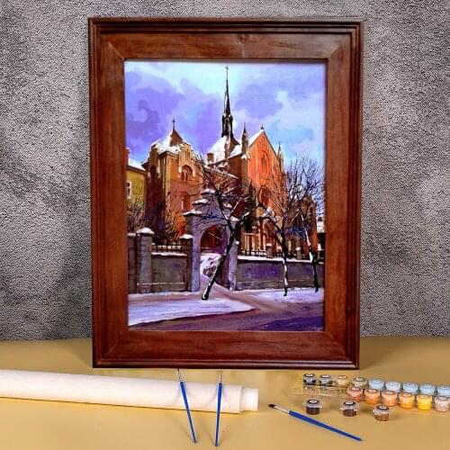 Landscape Winter In Lviv Painting By Numbers Complete Kit Acrylic Paints 40*50 Canvas Painting Home Decoration Wholesale