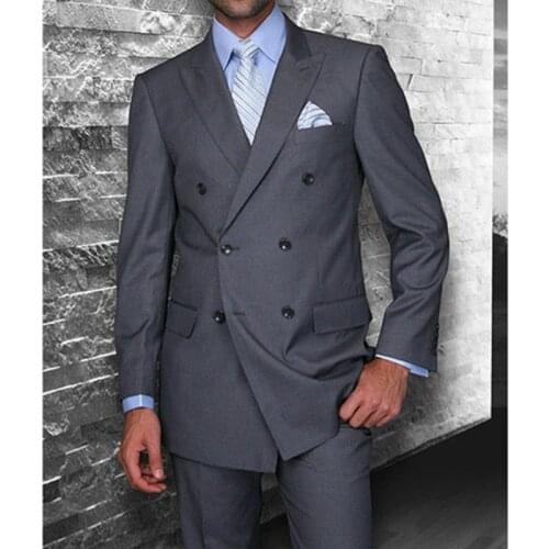 Jacket+Pants) Gray Business Slim Fit 2 Piece Groom Tuexdos For Wedding Formal Prom Suit Party Evening Blazer Custom Made