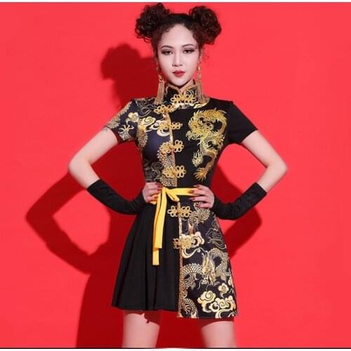 Sexy Chinese Style Clothing Women 2 Piece Set Mandarin Collar Festival Outfit Tang Suit Asian Cheongsam Stage Outfits