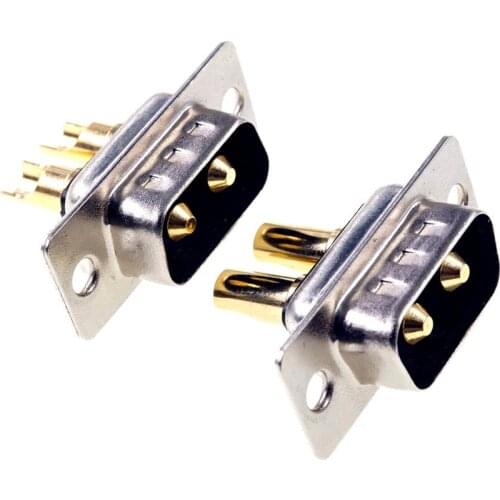 20pcs D-Sub Connector 30 A High Power 2 Position 2 Pin Combo Plug Male Pins Machined 2W2 Gold Panel Mount Wire Solder