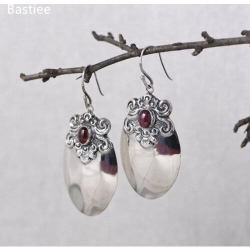Bastiee Water Drop Earrings For Women Silver 925 Jewelry Vintage Jade Korean Earrings Inlaid Sterling Silver