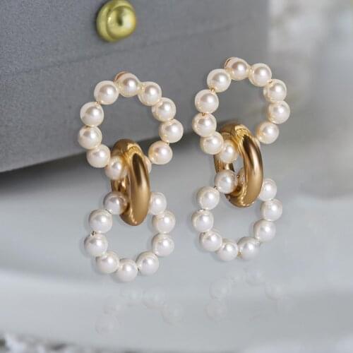 Golden Pearl Earrings New Fashion Vintage Korean Hoop Round Circle Pendient Sweet Stud Earring For Women 2020 Jewelry Gift