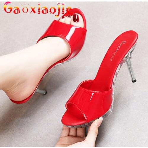 Women Slippers Mule High Heels Slippers Sandals Flip Flops Pointed Toe Slides Open Toe Party Shoes Woman Transparent Stiletto