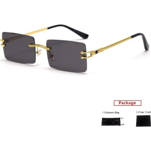 Mimiyou Rimless Rectangle Sunglasses Women Relief Lady Sunglasses Men Modern Retro Fashion Glasses Brand UV400 Eyeglasses Shades