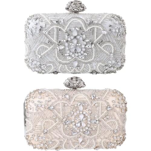 Womens Dinner Evening Handbag Rhinestone Beaded Banquet Purse Crystal Messenger Bag Wedding Party Prom Crossbody Bag