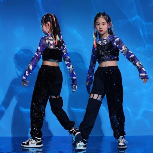 Sequins Jazz Dance Clothes Girl Sets Hip Hop Dancewear Kpop Outfit Crop Tops Performance Costume Cheerleader Costume DL8243