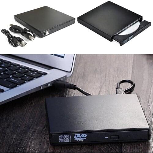 Slim Portable USB 2.0 External Optical DVD/CD-RW Burner Writer Drive with USB Data Cable Power Cable for Windows 98/8/10 Laptop