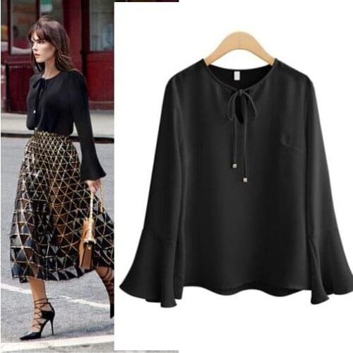 Spring Street Fashion Ladies Pullover Flare Sleeve Chiffon Blouse, Cheap and Chic Chiffon Shirt Top