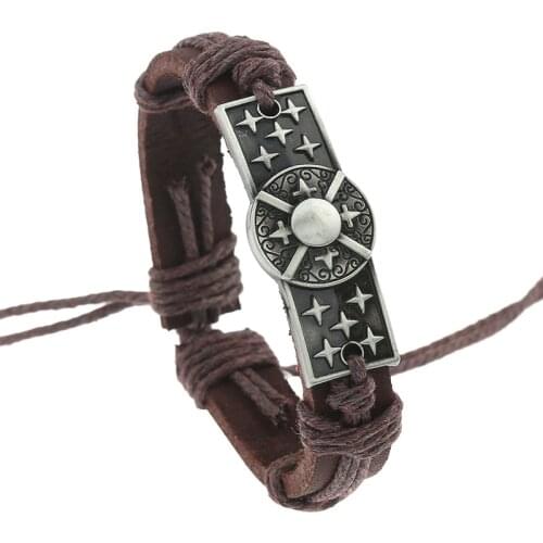 Punk Gothic Star Wrap Bracelet Vintage Casual Alloy Charms Genuine Leather Handmade Bangle Wristbands Women Men Fashion Jewelry