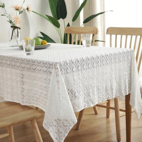 Crocheted hollow leaf pattern Table Cloth Cotton Linen Wrinkle Free Anti-Fading Tablecloths Washable Table Cover for Kitchen