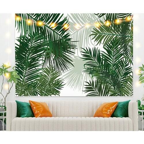 Green Hemp Palm Leaves Tapestry Vintage Exotic Summer Plant Nature Frame for Bedroom Photography Wall Decor