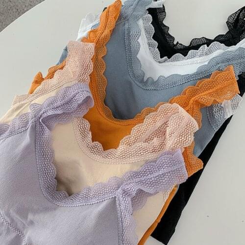 Pearl Diary Women Lace Underwear Tank Tops Lace Strap U Back Sexy Tank Tops Slim Fit Bra Tops With Inner Pads Comfortable Tops