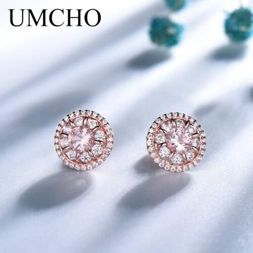 UMCHO Solid 925 Sterling Silver Clip Earrings For Women Morganite Gemstone Wedding Engagement Fine Jewelry Christmas Gift