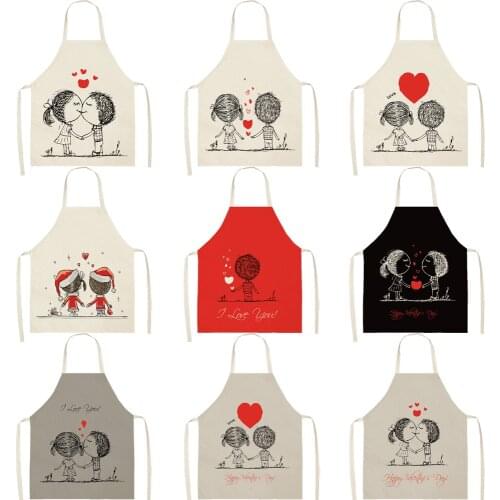 Cartoon couple pattern Women kitchen apron Apron for hairdresser Men kitchen apron goods for home kitchen House cleaning alpaca