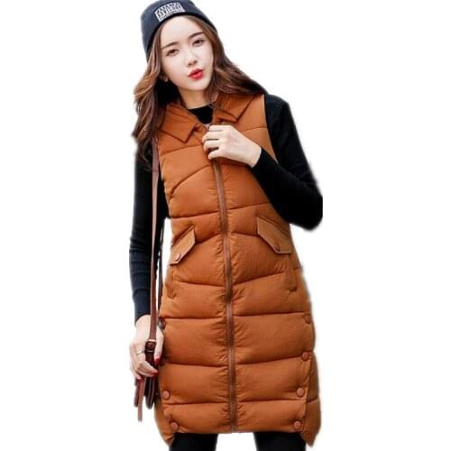 Fashion Autumn Winter Women Medium-Long Vest 2018 New Down Cotton Vest Female Hooded Slim Hooded Plus Size 3XL Thicken Vest Q734