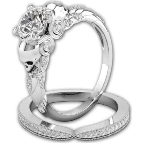 Elegant Gold Skull Zircon Rings Set for Women Punk Rock White Crystal Wedding Ring Wedding Gothic Jewelry Wholesale Dropshipping