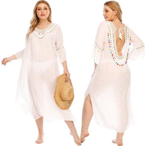 2021 Summer Bohemian Womens Maxi Dress Beach Wear Swimsuit Bikini Cover Up Long Sleeve Loose Turkish Kaftan Beachwear Sunblock