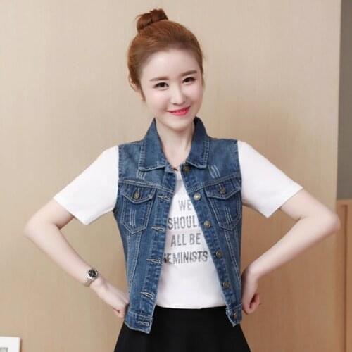 Autumn Womens Denim Vests Coat Sleeveless Casual Tops Female Jeans Waistcoats Denim Short Jackets Plus size S 5XL