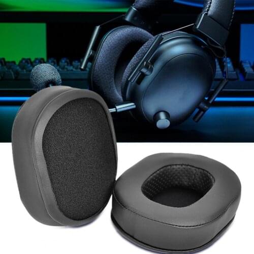 1Pair wire Headphone Ear Pads earphone Headphone Ear Pads Round PU Leather Ear Cushions for Razer BlackShark V2 Pr